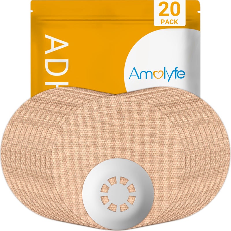Amolyfe Libre 3 Sensor Covers Waterproof, 20-Pack Amolyfe Freestyle Libre 3 Plus Covers, Bump-Proof with Hard Cap, Waterproof Breathable Medical CGM Adhesive Patches, 14-Day CGM Protection (Tan) - Image 1