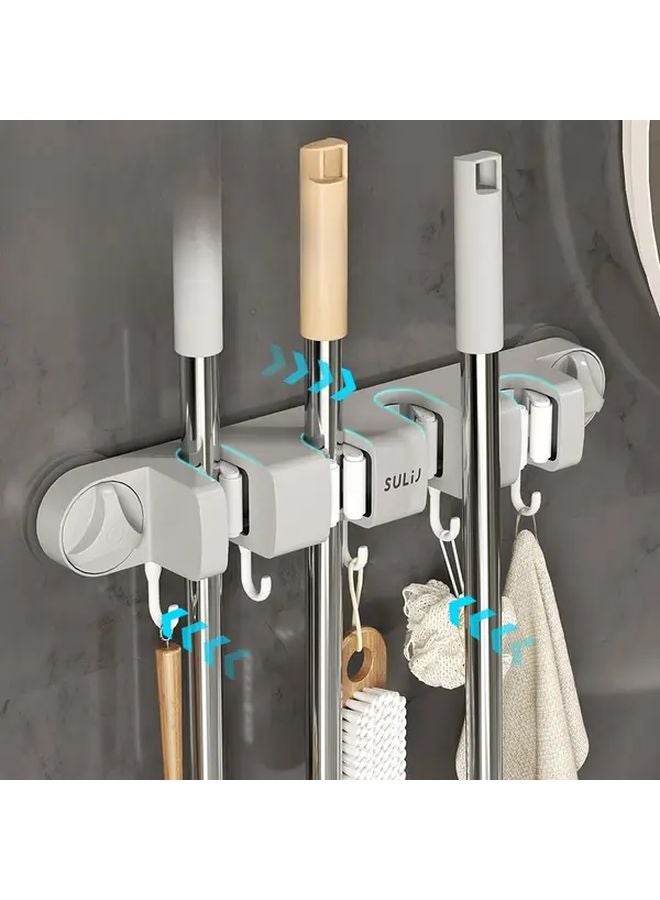 White No Drill Wall Mounted Broom Holder Heavy Duty Suction Cup Mop Organizer Adjustable Clamp - Image 3