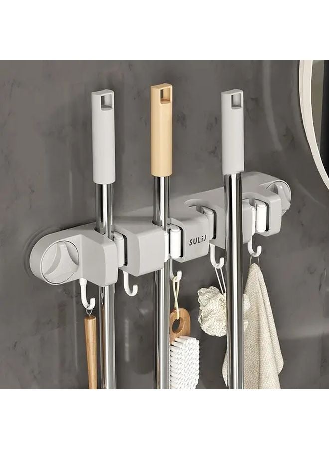 White No Drill Wall Mounted Broom Holder Heavy Duty Suction Cup Mop Organizer Adjustable Clamp - Image 2