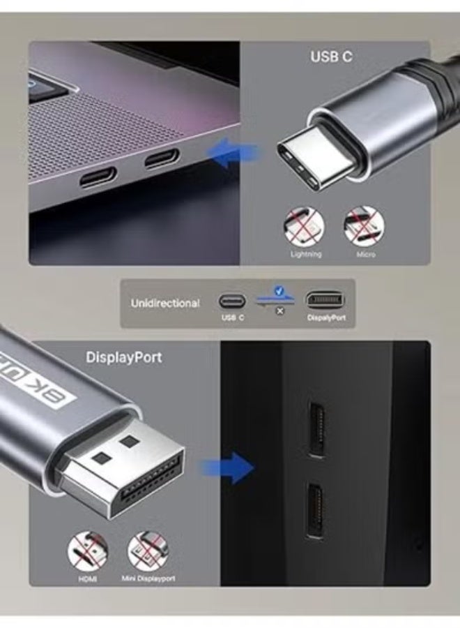 JSAUX USB-C to DisplayPort 1.4 Cable 6.6ft – 8K@60Hz, 4K@144Hz, 32.4Gbps Bandwidth – HDR Support, Thunderbolt 4/3 Compatible - Image 3