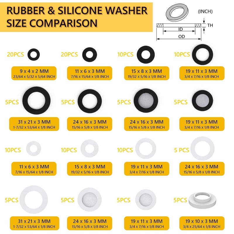 WINSTECK Rubber & Silicone Gasket Washers Kit - 135 PCS, 16 Sizes, Garden Hose Washer with Screen Filter for Seals Repair & Shower Hose/Faucet/Shower Head - Image 2