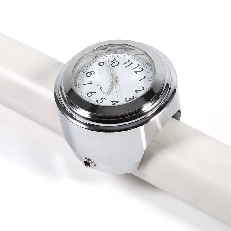7/8" 1" Motorcycle Handlebar Mount Watch Precise Time Keeping Dial Clock White - Image 1