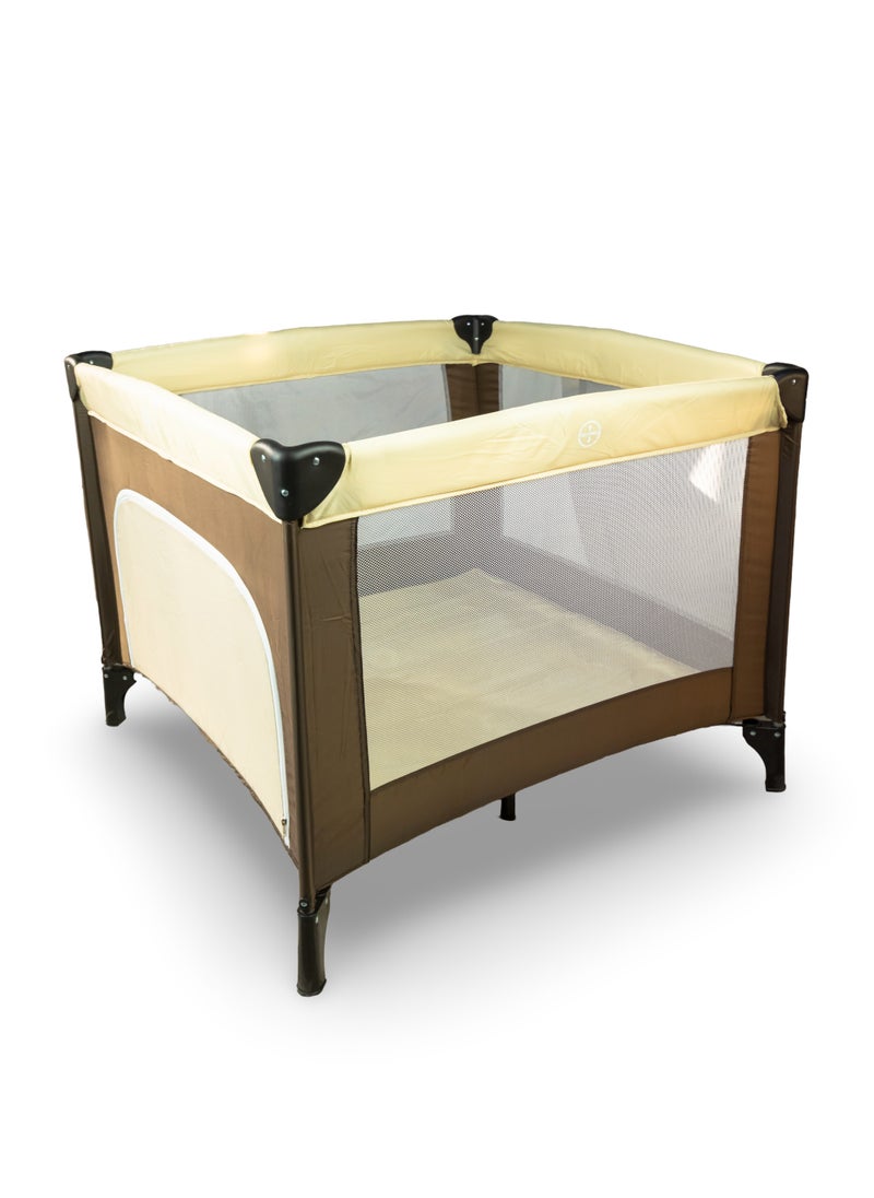 molody Square Baby Playpen with Breathable Mesh and Zipper Door – Folding Bed for Infants
-Brown  - Image 3