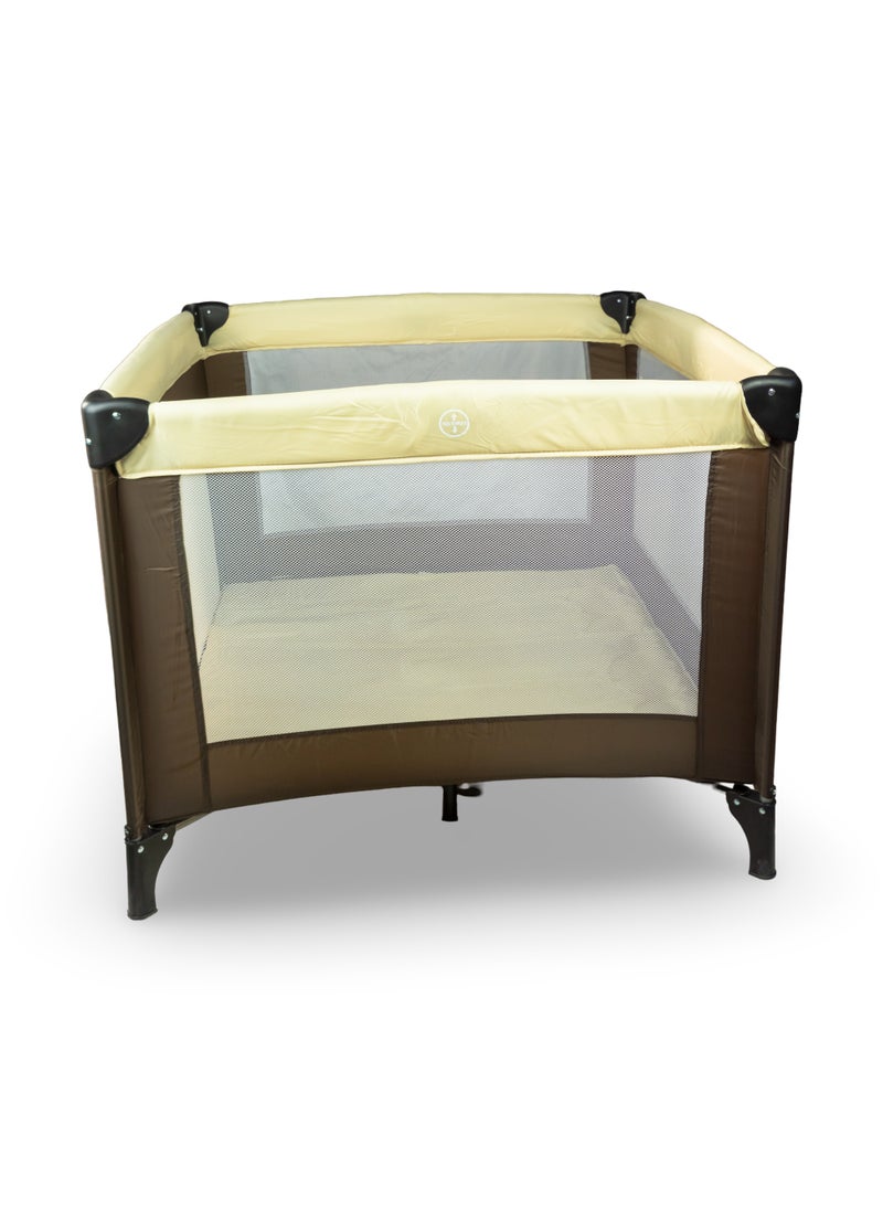 molody Square Baby Playpen with Breathable Mesh and Zipper Door – Folding Bed for Infants
-Brown  - Image 4
