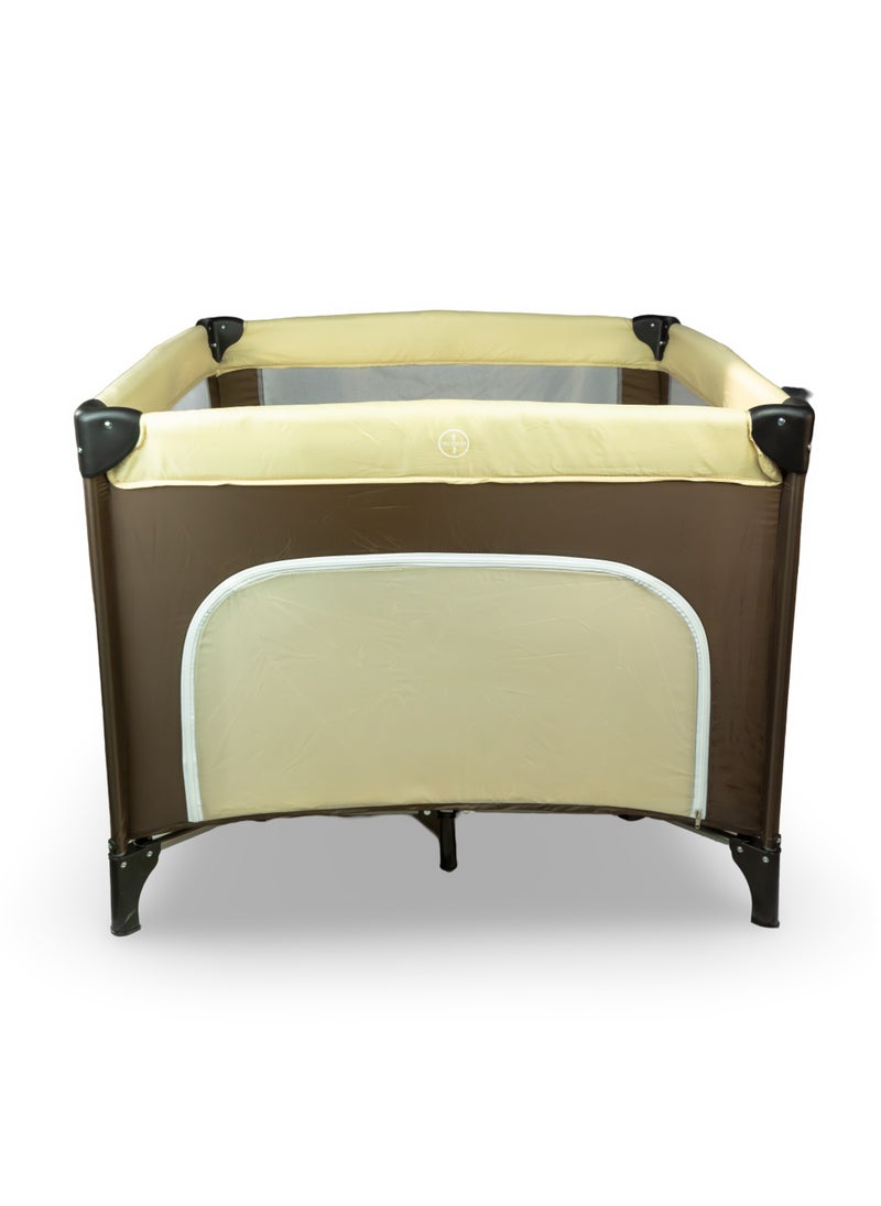 molody Square Baby Playpen with Breathable Mesh and Zipper Door – Folding Bed for Infants
-Brown  - Image 2