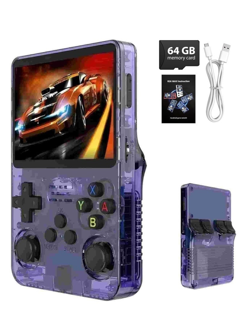 ELTRAZONE R36S Handheld Game Console 3.5 Inch IPS Display Open Source Linux Gaming System with 64GB TF Card and Dual 3D Joysticks, Transparent Purple - Image 1