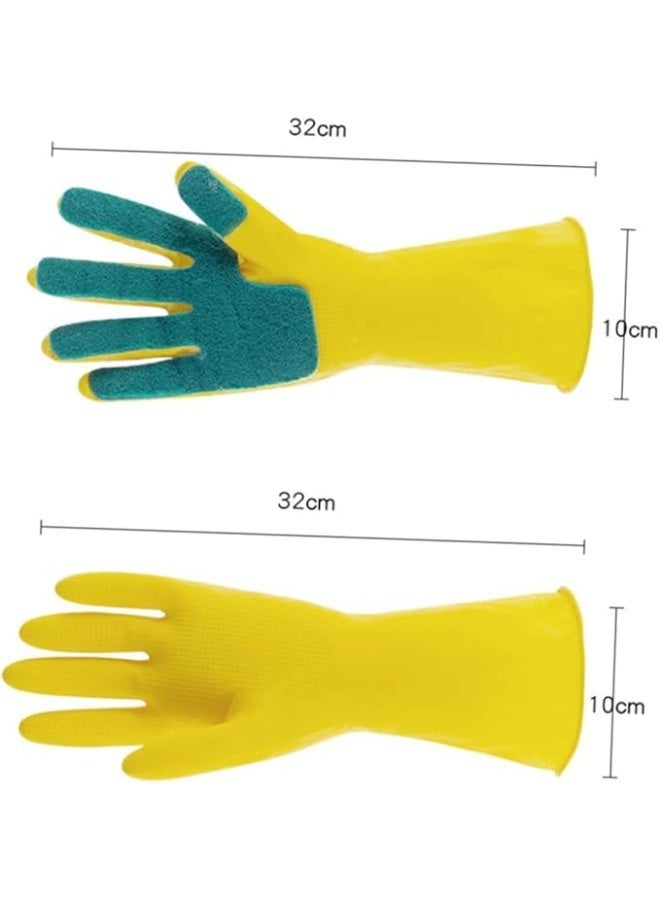 2 Pair Kitchen Cleaning Gloves, Household Housekeeping Sponge Gloves, Reusable Dishwashing With Scouring Pad, Laundry, Yellow - Image 4