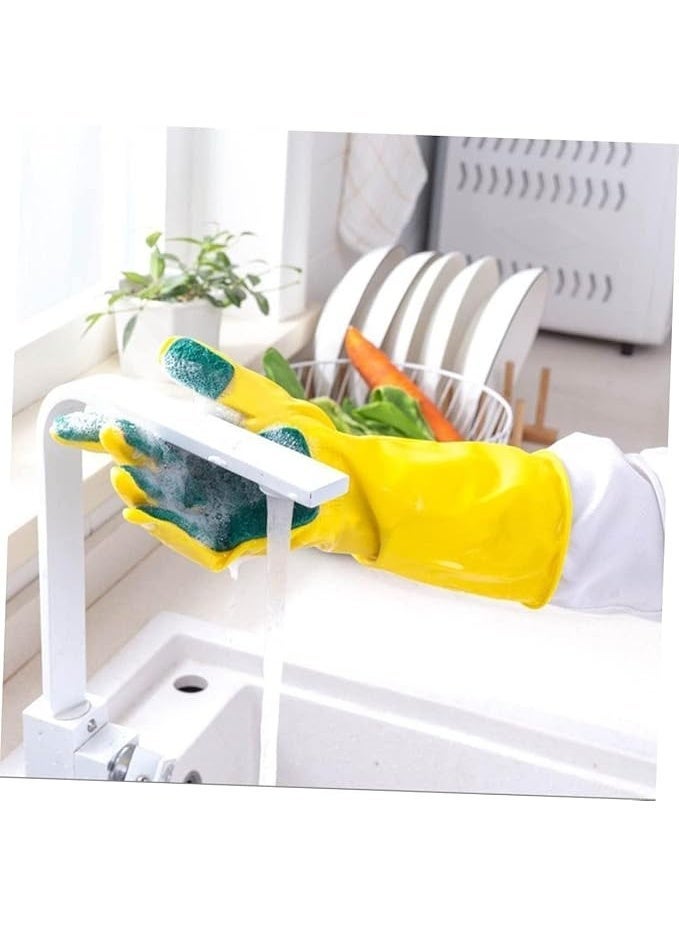 2 Pair Kitchen Cleaning Gloves, Household Housekeeping Sponge Gloves, Reusable Dishwashing With Scouring Pad, Laundry, Yellow - Image 5