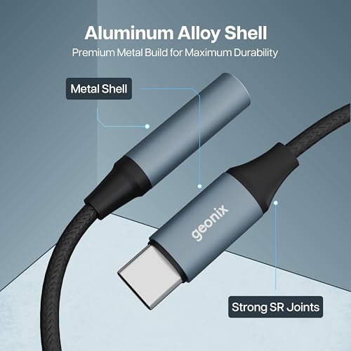 Geonix Befit AX7 Type C to 3.5mm AUX Adapter | Built-in DAC | Mic & Audio Support | Plug & Play | Nylon Braided & Aluminum Alloy | Compatible with Smartphones, Tablets & Laptops - Image 4