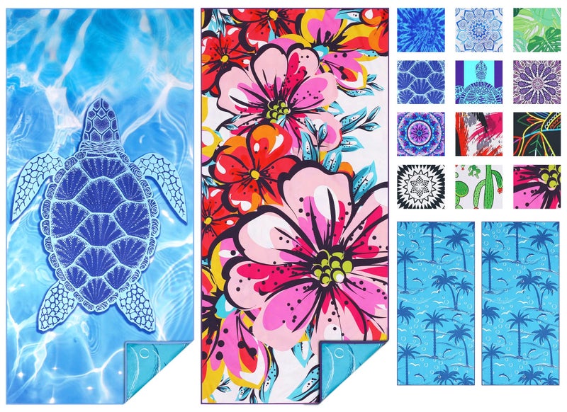 TwoYek 2 Pack Microfiber Thin Beach Towel Lightweight 71x32 Oversized Extra Large Sand Free Towels Quick Dry for Travel Pool Yoga Gym Sports Beach Accessories Vacation Essential Gift - Image 1