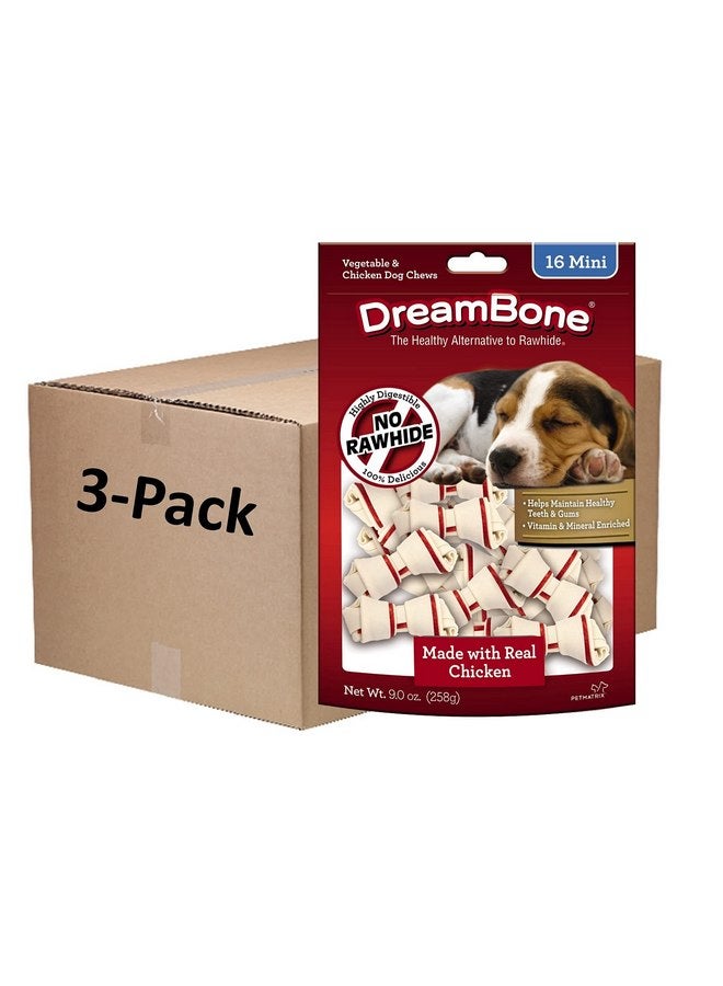 Dreambone Mini Chews with Real Chicken 16 Count, Rawhide-Free Chews for Dogs, 9 Ounce, Package May Vary (3 Pack) - Image 1