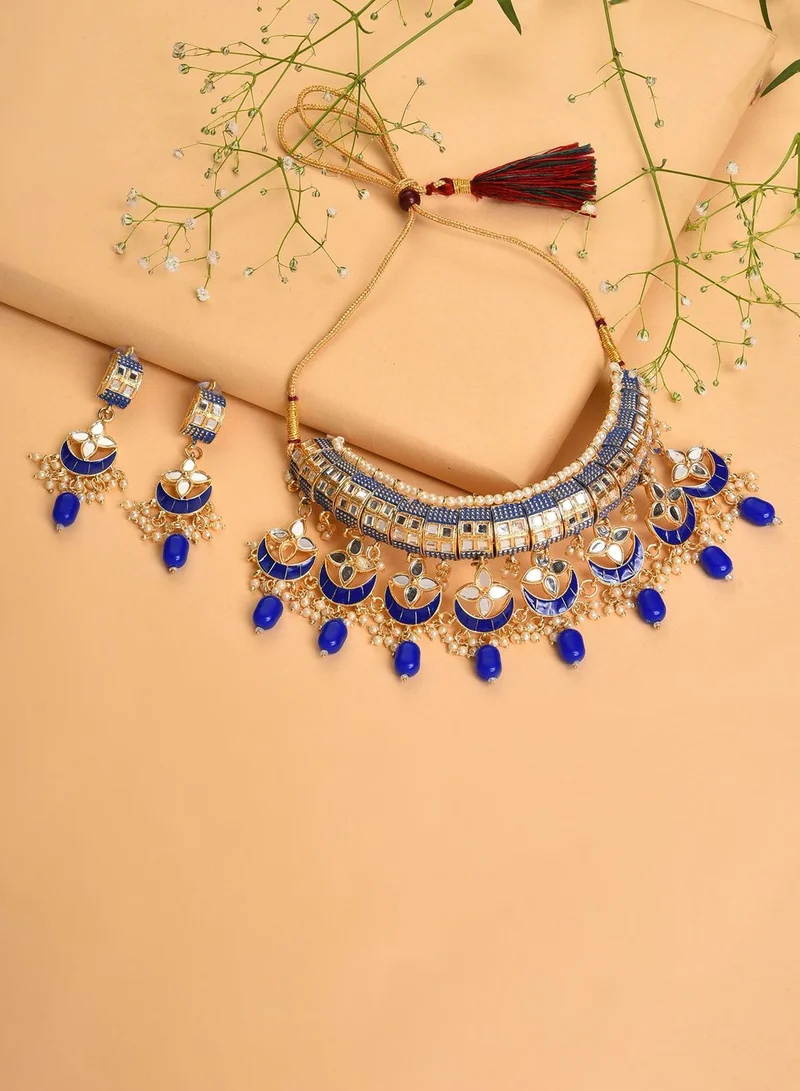 SOHI Gold Plated Designer Stone Beaded Necklace and Earrings Set