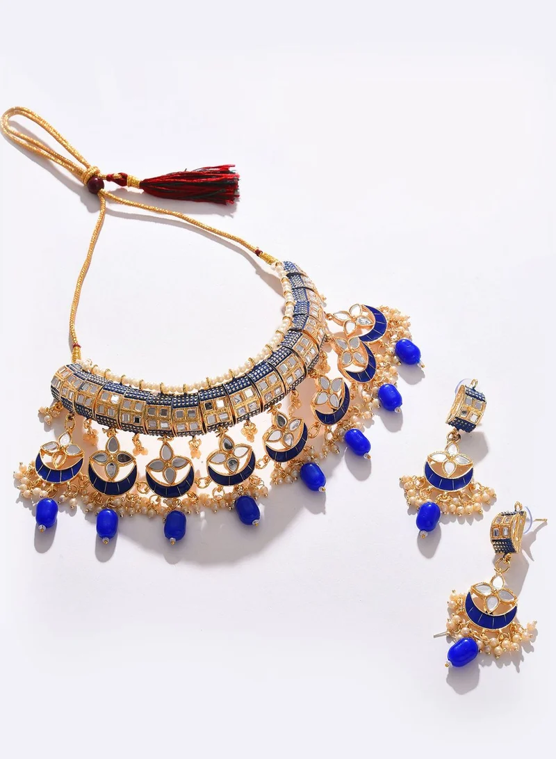 SOHI Gold Plated Designer Stone Beaded Necklace and Earrings Set