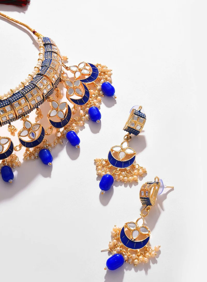 SOHI Gold Plated Designer Stone Beaded Necklace and Earrings Set