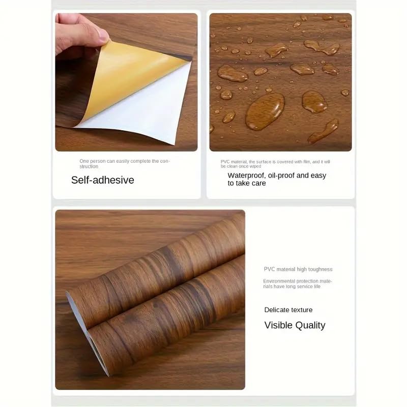 HOMSUN Wood Grain Contact Solid Paper Self Adhesive Wallpaper Peel and Stick Vinyl Wall Paper Room Decor Wall Sticker (Vintage Black Brown, 12" x 48" Inch) - Image 5