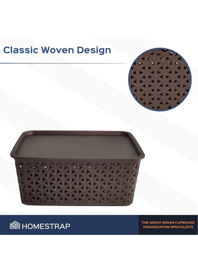 هومستراب مجموعة من 3 منظمات/سلال تخزين بلاستيكية مع غطاء من HomeStrap للمطبخ والملابس والخضروات متعددة الأغراض والألعاب والكتب والمكتب والقرطاسية وخزانة الملابس (صغيرة | بنية) مستطيلة - Image 4