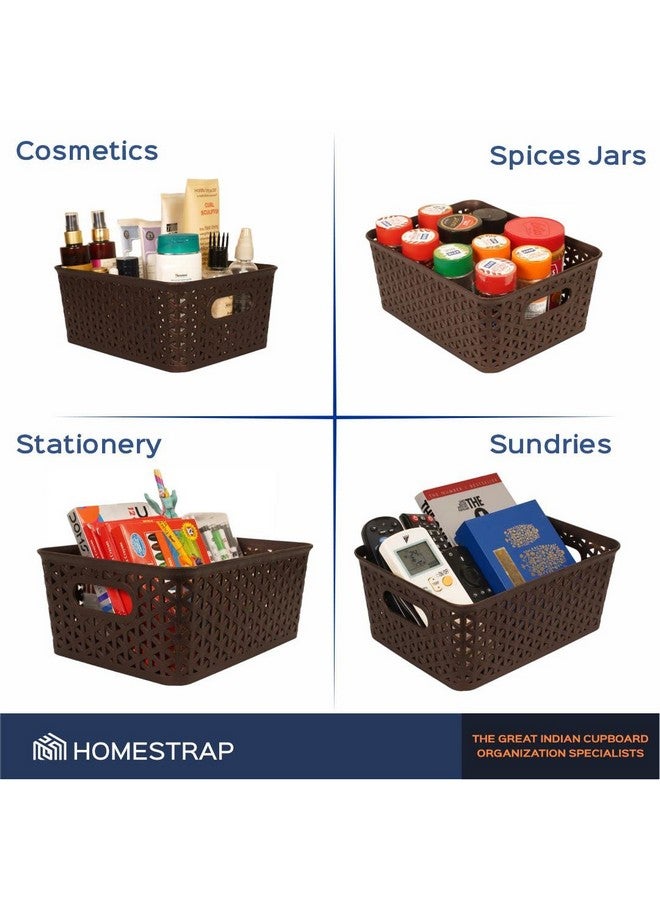 هومستراب مجموعة من 3 منظمات/سلال تخزين بلاستيكية مع غطاء من HomeStrap للمطبخ والملابس والخضروات متعددة الأغراض والألعاب والكتب والمكتب والقرطاسية وخزانة الملابس (صغيرة | بنية) مستطيلة - Image 5