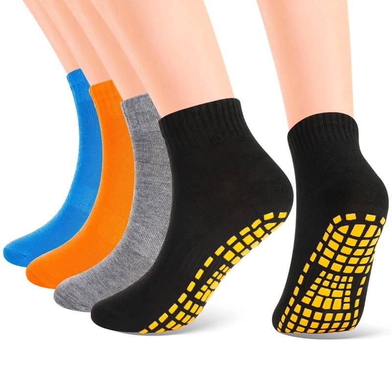 WKLOUYHE Unisex Lace Ankle Length 4 Pairs Non-Slip Grip Socks Abs Sport Socks For Yoga Pilates Barre Trampoline Fitness Martial Hospital Home Walking_Free Size, Assorted - Image 1