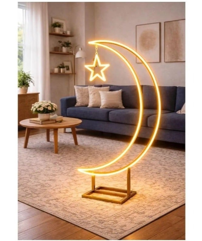 Moon & Star LED Floor Lamp – Warm White Light, Ramadan & Eid Islamic Home Décor - Image 1