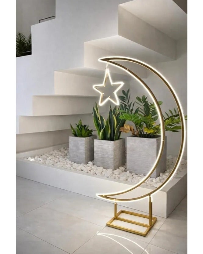 Moon & Star LED Floor Lamp – Warm White Light, Ramadan & Eid Islamic Home Décor - Image 2
