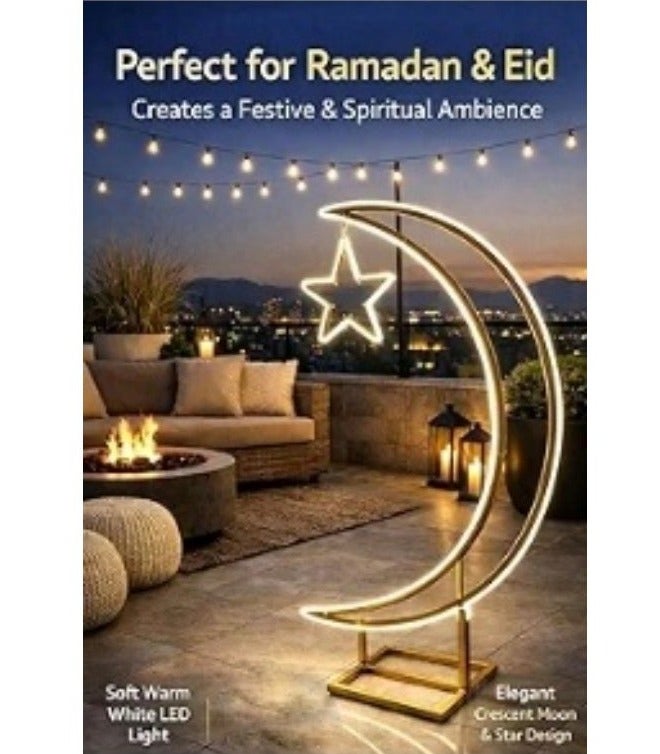 Moon & Star LED Floor Lamp – Warm White Light, Ramadan & Eid Islamic Home Décor - Image 4