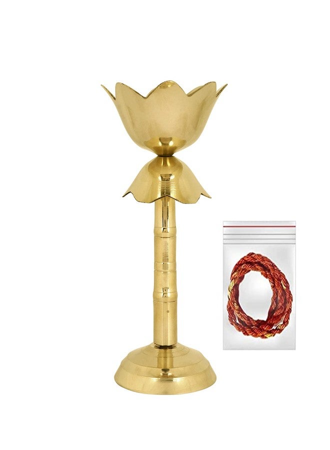 SATVIK STORE SATVIK قطعة واحدة من زهرة النحاس Akhand Diya Kamal على شكل حامل معدني Diya احتفالي هندي تقليدي Diwali Puja Pooja Mandir Home Temple Oil Lamp Dia مع Red Jyot Wicks عناصر هدايا الإرجاع الهندية لمنزل جديد - Image 5