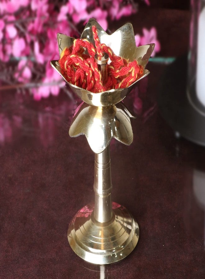SATVIK STORE SATVIK قطعة واحدة من زهرة النحاس Akhand Diya Kamal على شكل حامل معدني Diya احتفالي هندي تقليدي Diwali Puja Pooja Mandir Home Temple Oil Lamp Dia مع Red Jyot Wicks عناصر هدايا الإرجاع الهندية لمنزل جديد - Image 3