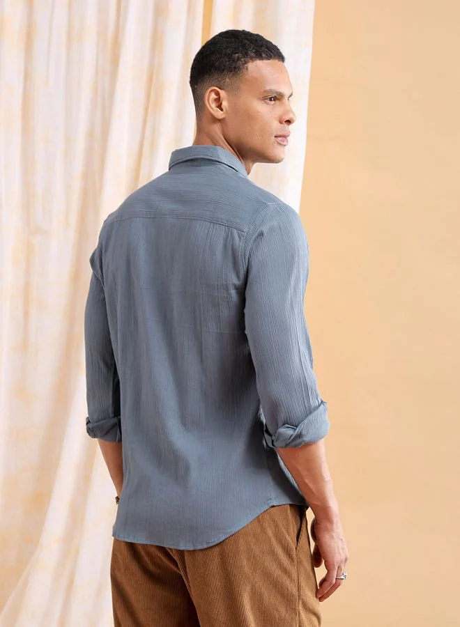شركة المرآب الهندية Men Slim Fit Solid Full Sleeves Cutaway Collar Resort Wear Shirt