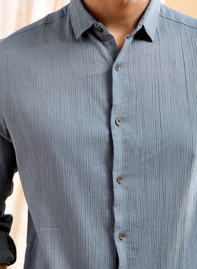 شركة المرآب الهندية Men Slim Fit Solid Full Sleeves Cutaway Collar Resort Wear Shirt