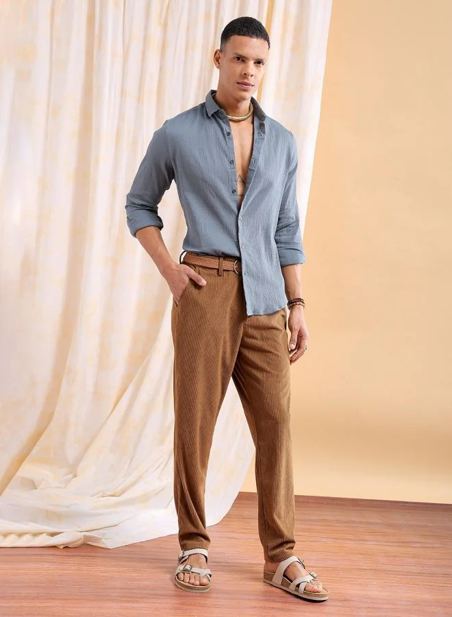 شركة المرآب الهندية Men Slim Fit Solid Full Sleeves Cutaway Collar Resort Wear Shirt