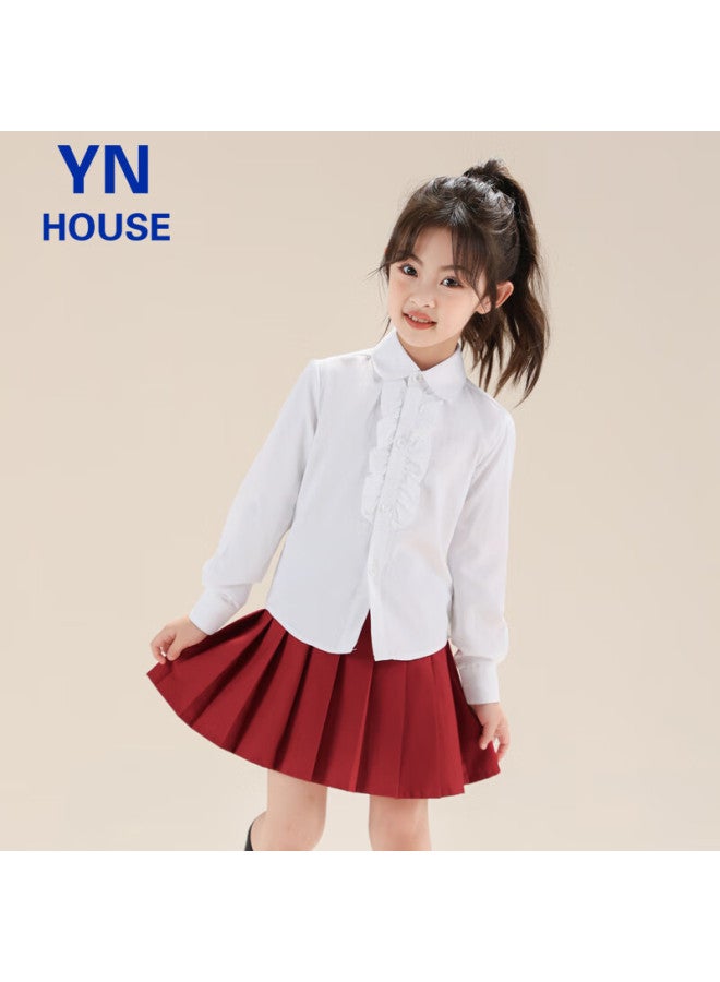 Yinuofang تنورة يينوفانغ للبنات مع شورت أمان - تنورة زي مدرسي - تنورة أداء ليوم الأطفال - لون بورغندي L - Image 4