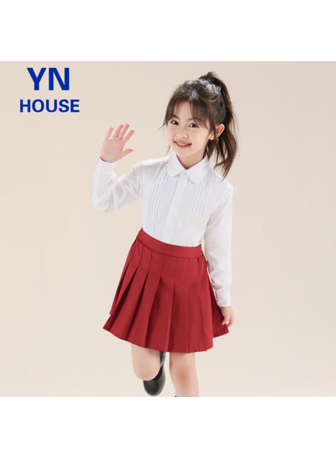Yinuofang تنورة يينوفانغ للبنات مع شورت أمان - تنورة زي مدرسي - تنورة أداء ليوم الأطفال - لون بورغندي L - Image 5