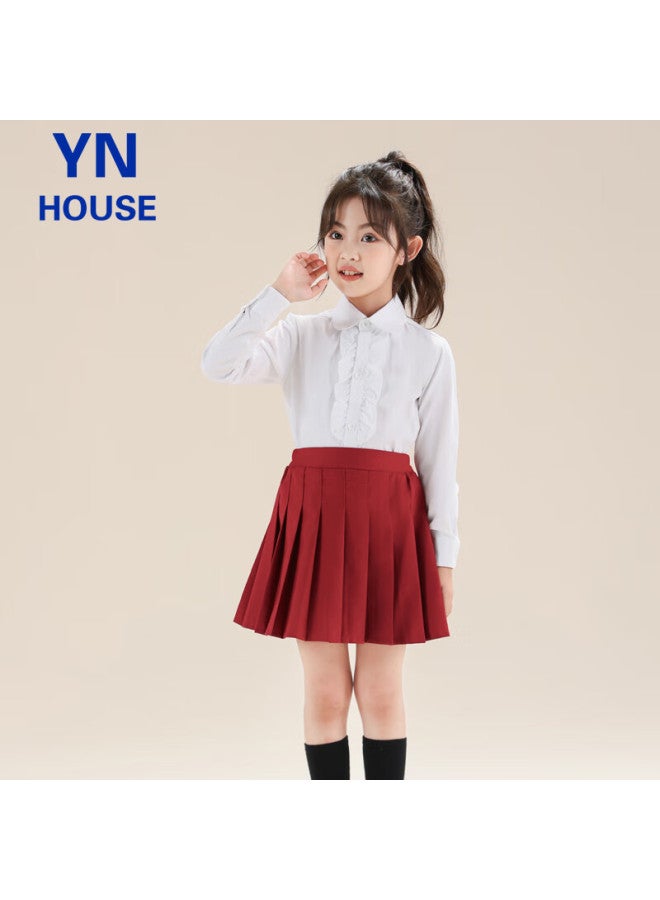 Yinuofang تنورة يينوفانغ للبنات مع شورت أمان - تنورة زي مدرسي - تنورة أداء ليوم الأطفال - لون بورغندي L - Image 3