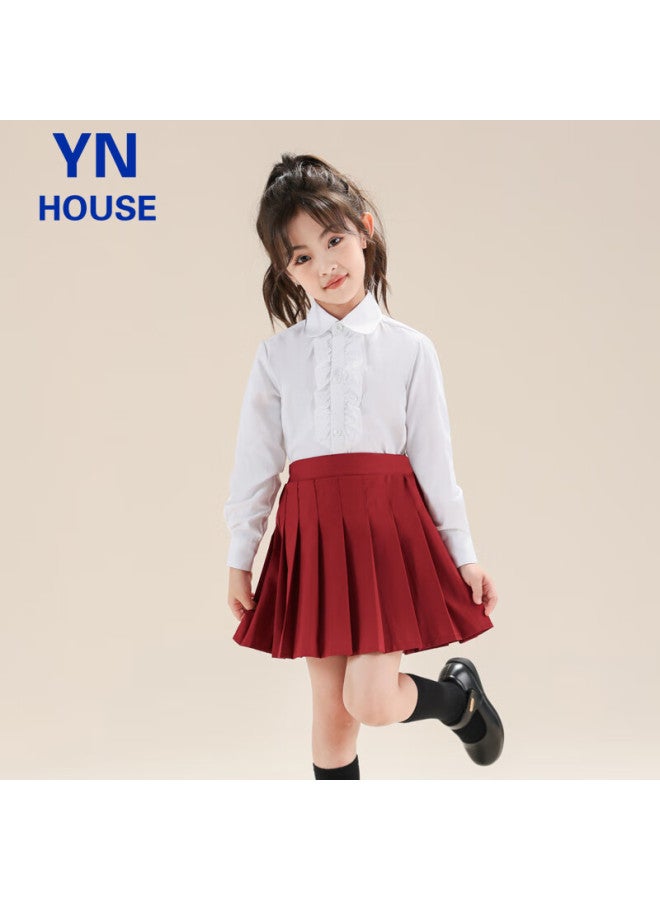 Yinuofang تنورة يينوفانغ للبنات مع شورت أمان - تنورة زي مدرسي - تنورة أداء ليوم الأطفال - لون بورغندي L - Image 2
