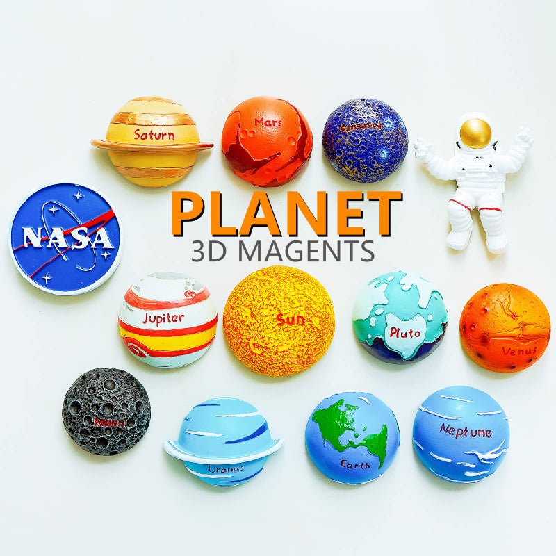 Bonilve 13PCS Space Magnet Set - 3D Solar System Planet Toys with Sun, 8 Planets, Moon, Pluto, Astronaut - Strong Magnets for Fridge, Lockers & Room Decor - Gift Box Included - Image 2