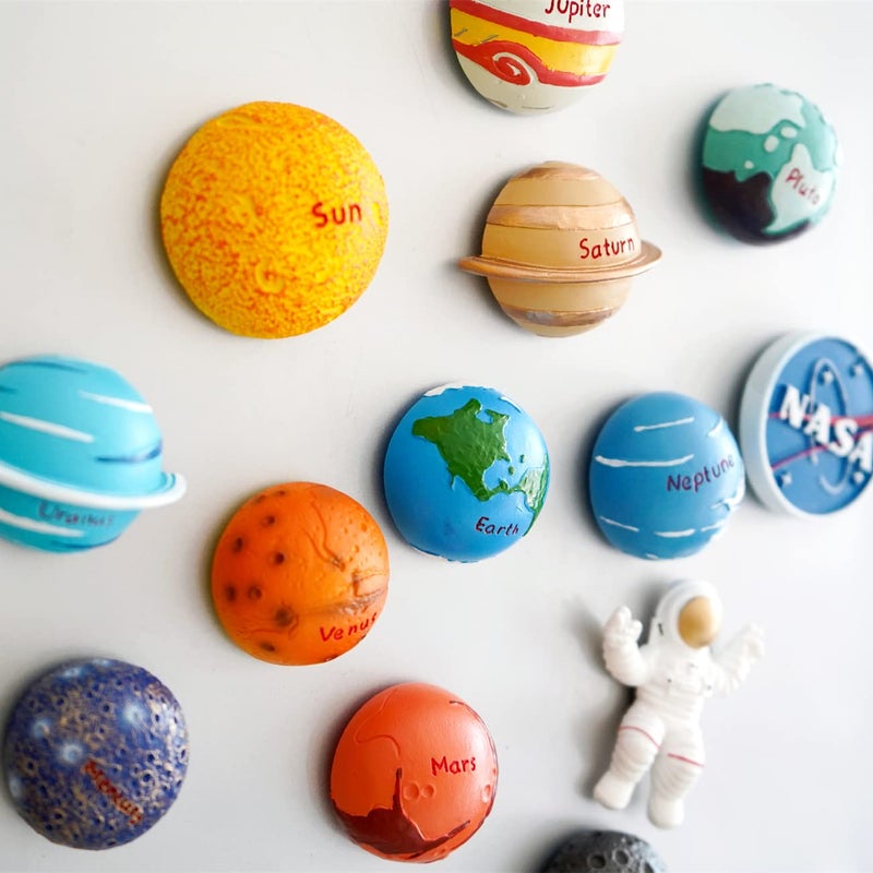 Bonilve 13PCS Space Magnet Set - 3D Solar System Planet Toys with Sun, 8 Planets, Moon, Pluto, Astronaut - Strong Magnets for Fridge, Lockers & Room Decor - Gift Box Included - Image 1