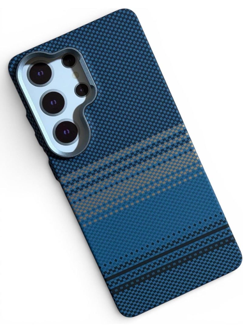 حافظة حماية فاخرة S26 Ultra من ألياف الكربون – تصميم فائق النحافة لامتصاص الصدمات، مقاومة للخدوش ومضادة للانزلاق بجودة عالية مع حافة حماية للكاميرا (كربون أزرق داكن) - Image 1