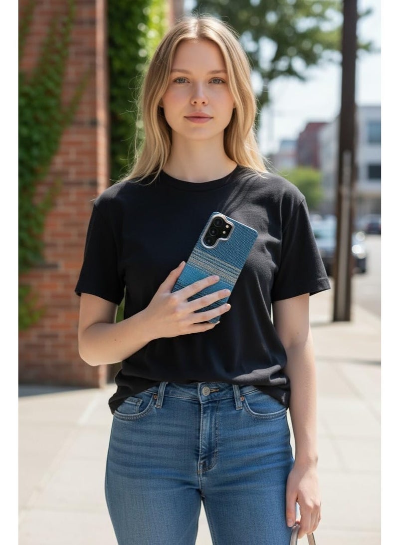 حافظة حماية فاخرة S26 Ultra من ألياف الكربون – تصميم فائق النحافة لامتصاص الصدمات، مقاومة للخدوش ومضادة للانزلاق بجودة عالية مع حافة حماية للكاميرا (كربون أزرق داكن) - Image 5