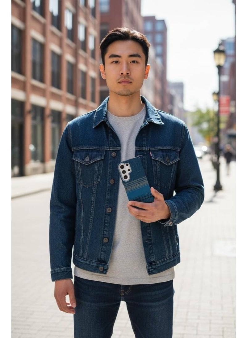 حافظة حماية فاخرة S26 Ultra من ألياف الكربون – تصميم فائق النحافة لامتصاص الصدمات، مقاومة للخدوش ومضادة للانزلاق بجودة عالية مع حافة حماية للكاميرا (كربون أزرق داكن) - Image 3