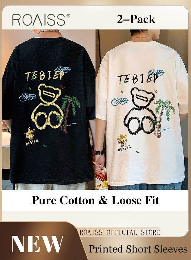 رويس تي شيرتات كاجوال جديدة على شكل الدب الكرتوني ملابس Daliy بسيطة ملابس كورية عصرية كبيرة الحجم بأكمام قصيرة تي شيرت للزوجين للصيف - Image 1
