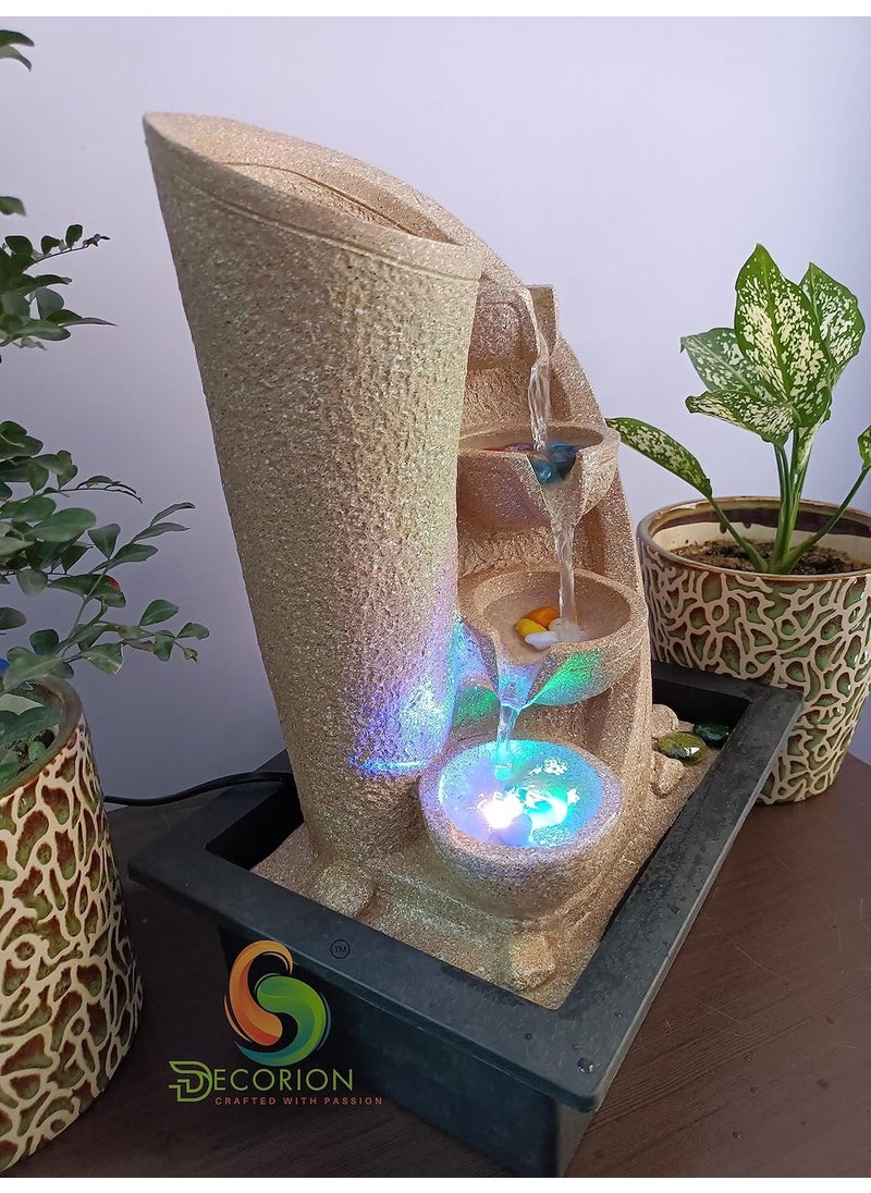 DECORION DECORION Decorative Table Top Water Fountain for Home DcorOfficeIndoor OutdoorGardenPuja RoomVaastu with Multicolor LED Light and Adjustable Water Pump YellowD016  - Image 3