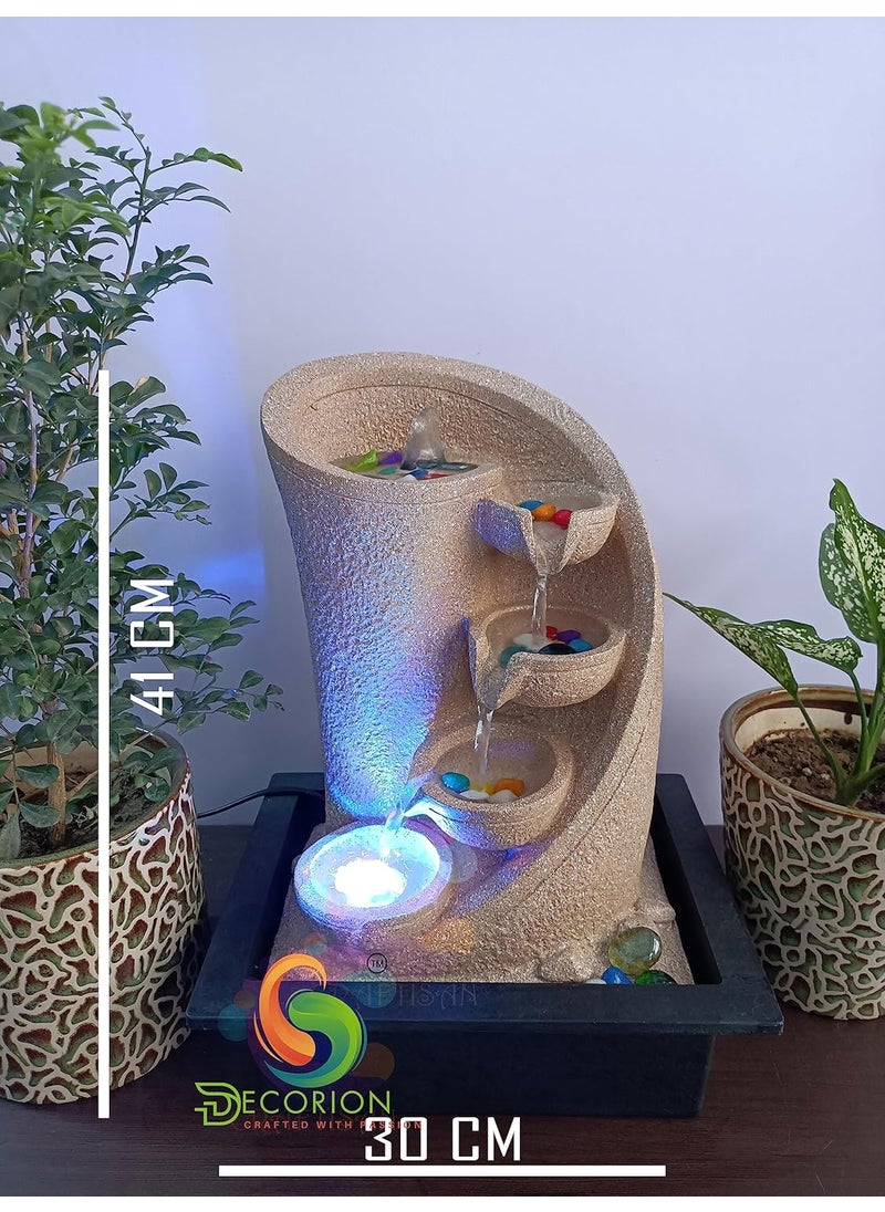 DECORION DECORION Decorative Table Top Water Fountain for Home DcorOfficeIndoor OutdoorGardenPuja RoomVaastu with Multicolor LED Light and Adjustable Water Pump YellowD016  - Image 5