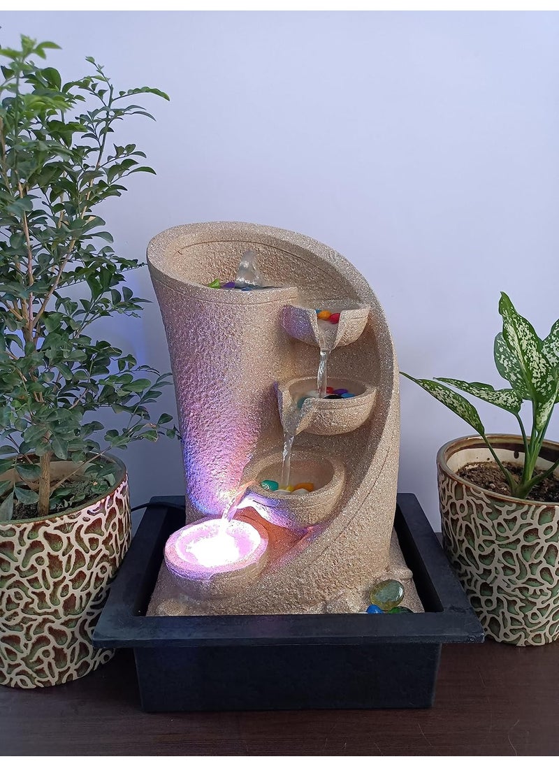 DECORION DECORION Decorative Table Top Water Fountain for Home DcorOfficeIndoor OutdoorGardenPuja RoomVaastu with Multicolor LED Light and Adjustable Water Pump YellowD016  - Image 1