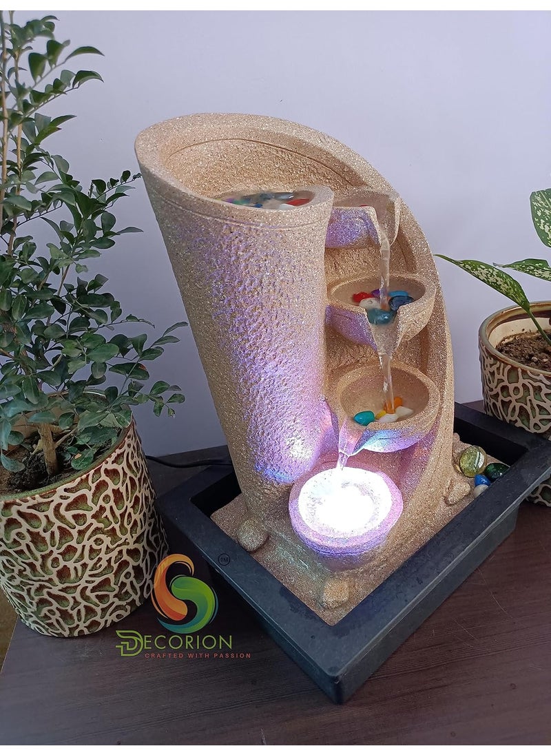 DECORION DECORION Decorative Table Top Water Fountain for Home DcorOfficeIndoor OutdoorGardenPuja RoomVaastu with Multicolor LED Light and Adjustable Water Pump YellowD016  - Image 2