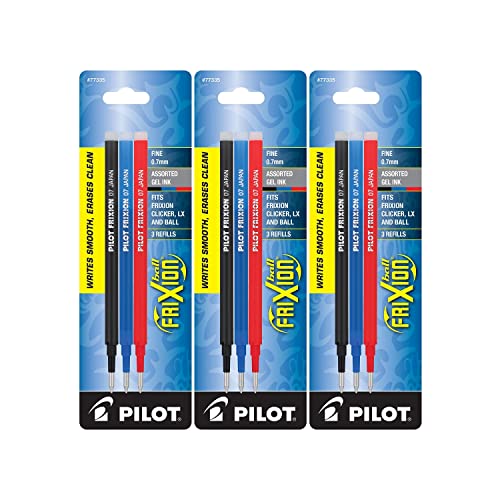 Pilot Gel Ink Refills for FriXion Erasable Gel Ink Pen, Fine Point, Assorted Ink, Pack of 9 (77335) - Image 3