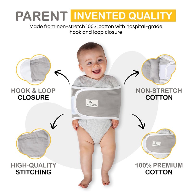 Anna & Eve® Baby Swaddle Strap for Newborns and Infants - 100% Cotton, No Overheating - The Original Arms Only - Adjustable Large Size Swaddle, Fits Chest 16" to 20.5" - Grey - Image 4