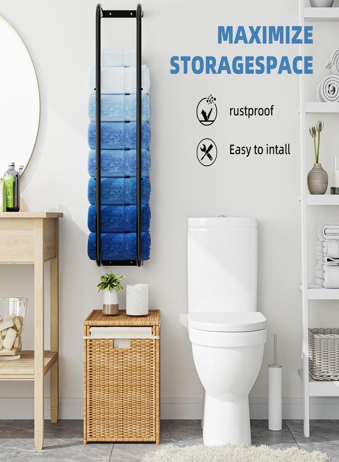 Simple Trending Towel Rack Wall Mounted, Towel Holder for 9 Large Towels, Bathroom Organizer, Black - Image 2