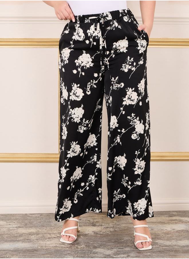 Styli - Floral Print Wide Leg Pant with Drawstring Waistband - Image 1