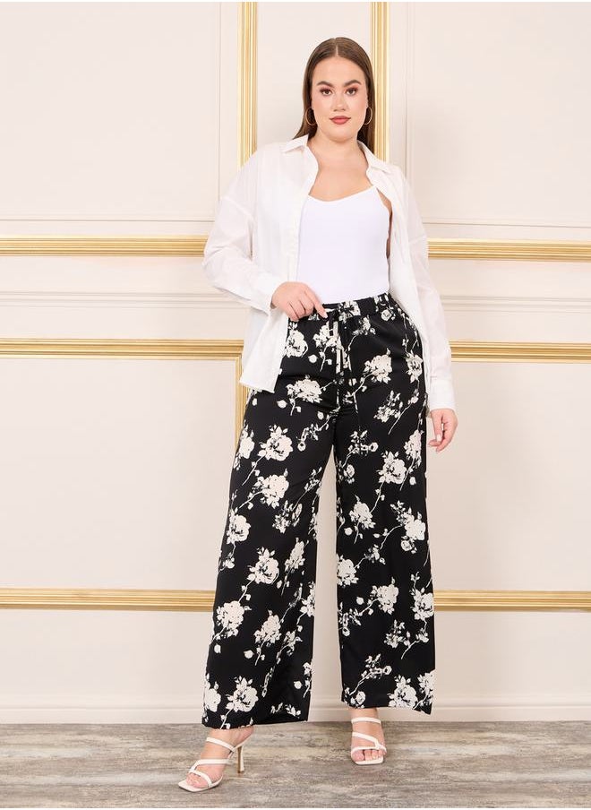 Styli - Floral Print Wide Leg Pant with Drawstring Waistband - Image 1