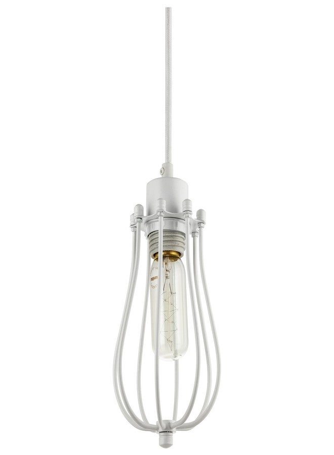 Sunlite 07014 Vintage Cage Pendant Light, Metal Industrial Style Fixture, Modern Farmhouse Décor, Medium Base Socket (E26), 71-Inch Woven Cord, White - Image 1
